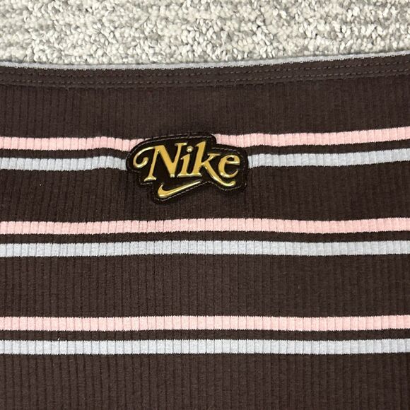 Nike Femme Ribbed Striped Maxi Dress Womens Small Y2K Brown Side Slit - Picture 4 of 11